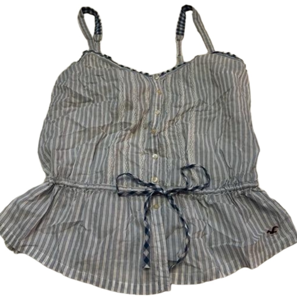 Hollister Blue and White Striped Camisole Tank Top Size M Adjustable Straps Tie - Picture 4 of 17